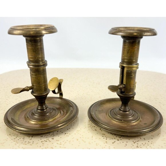 Vintage brass candlesticks, pair of adjustable push up candleholders - Picture 7 of 10